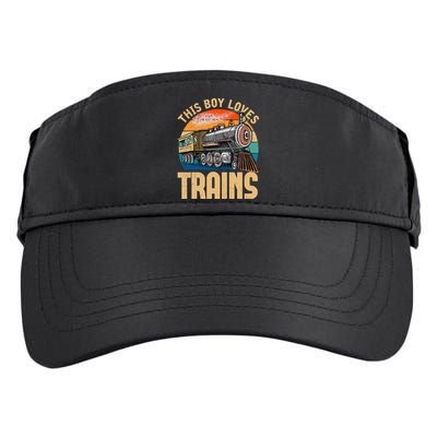Vintage This Boy Loves Trains Train Railroad Lover Adult Drive Performance Visor