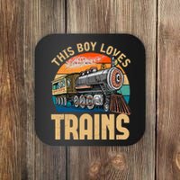 Vintage This Boy Loves Trains Train Railroad Lover Coaster