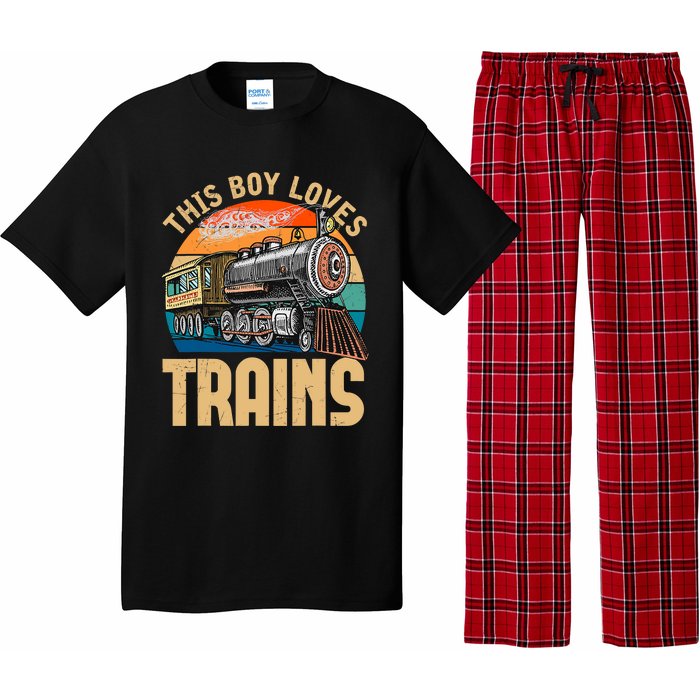 Vintage This Boy Loves Trains Train Railroad Lover Pajama Set