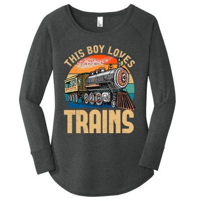 Vintage This Boy Loves Trains Train Railroad Lover Women's Perfect Tri Tunic Long Sleeve Shirt