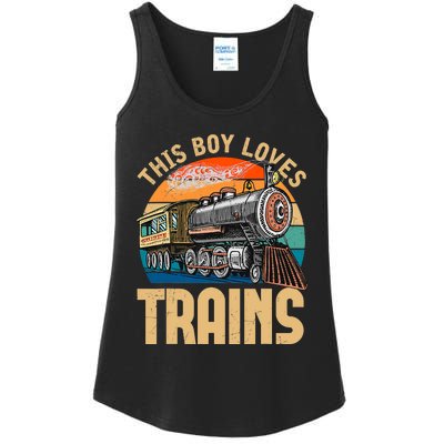 Vintage This Boy Loves Trains Train Railroad Lover Ladies Essential Tank