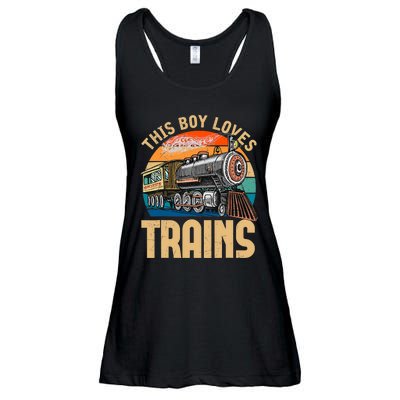 Vintage This Boy Loves Trains Train Railroad Lover Ladies Essential Flowy Tank