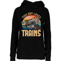 Vintage This Boy Loves Trains Train Railroad Lover Womens Funnel Neck Pullover Hood