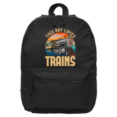 Vintage This Boy Loves Trains Train Railroad Lover 16 in Basic Backpack