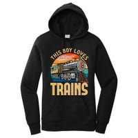 Vintage This Boy Loves Trains Train Railroad Lover Women's Pullover Hoodie