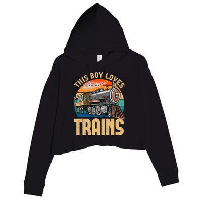 Vintage This Boy Loves Trains Train Railroad Lover Crop Fleece Hoodie