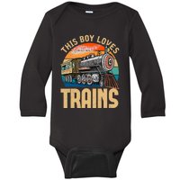 Vintage This Boy Loves Trains Train Railroad Lover Baby Long Sleeve Bodysuit