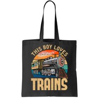 Vintage This Boy Loves Trains Train Railroad Lover Tote Bag