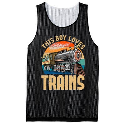 Vintage This Boy Loves Trains Train Railroad Lover Mesh Reversible Basketball Jersey Tank