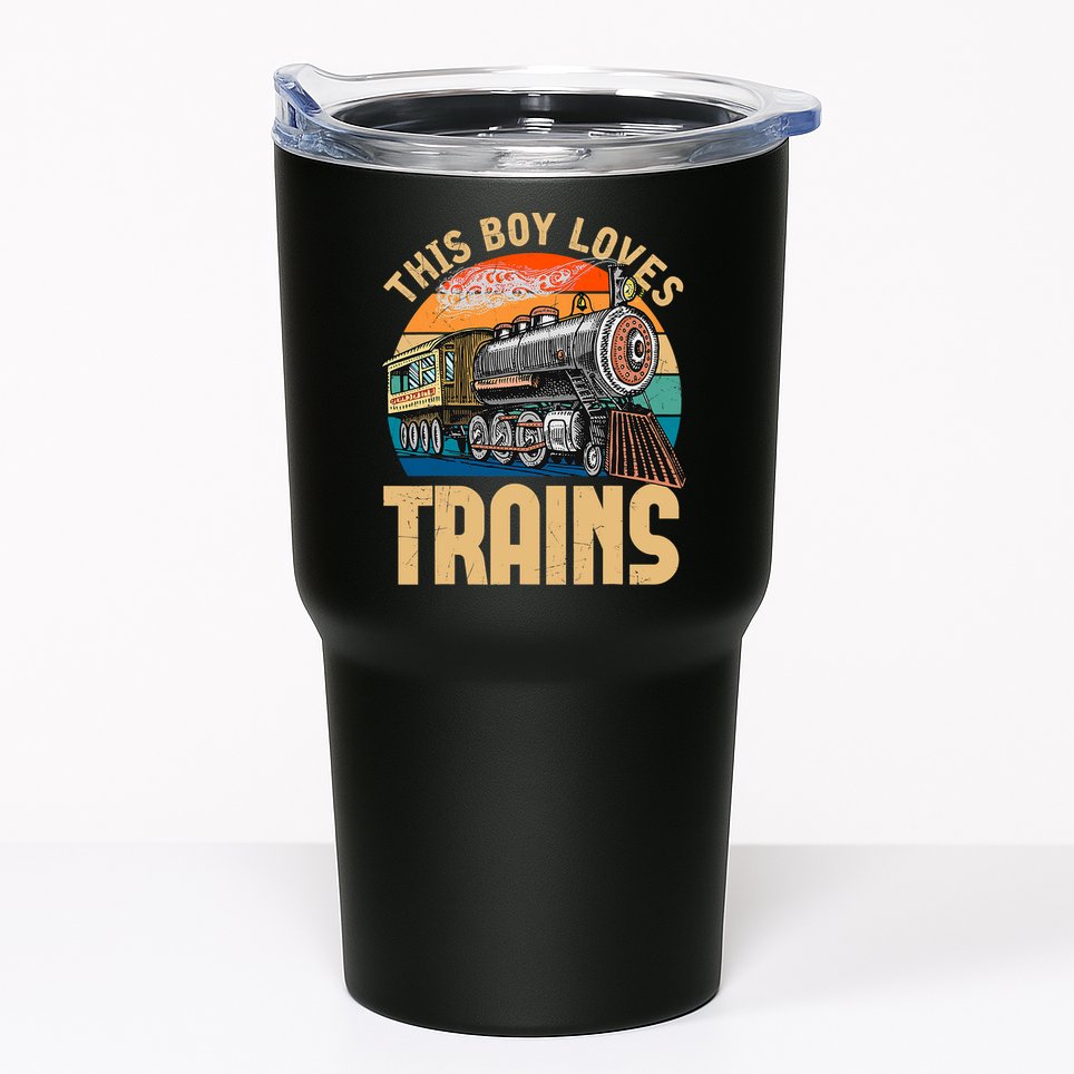 Vintage This Boy Loves Trains Train Railroad Lover Tumbler