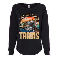 Vintage This Boy Loves Trains Train Railroad Lover Womens California Wash Sweatshirt