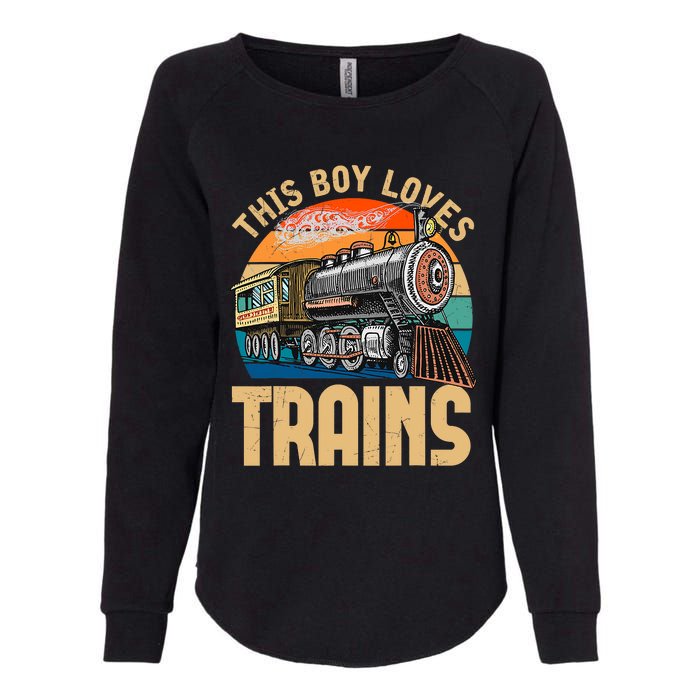 Vintage This Boy Loves Trains Train Railroad Lover Womens California Wash Sweatshirt