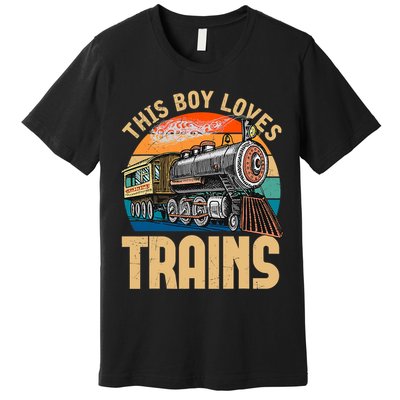 Vintage This Boy Loves Trains Train Railroad Lover Premium T-Shirt