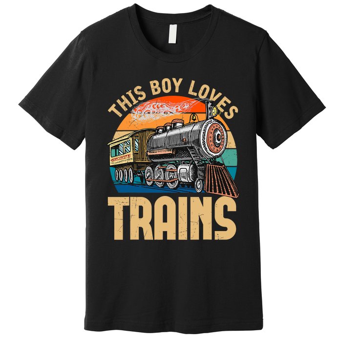 Vintage This Boy Loves Trains Train Railroad Lover Premium T-Shirt