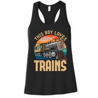 Vintage This Boy Loves Trains Train Railroad Lover Women's Racerback Tank