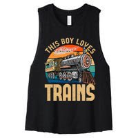 Vintage This Boy Loves Trains Train Railroad Lover Women's Racerback Cropped Tank