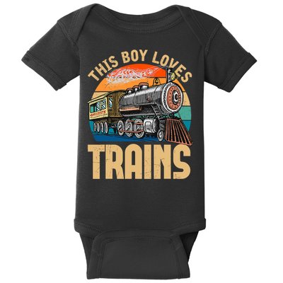 Vintage This Boy Loves Trains Train Railroad Lover Baby Bodysuit