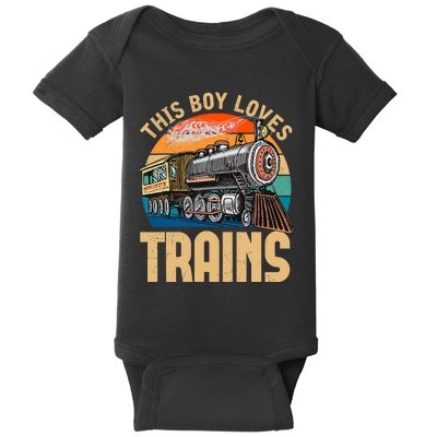 Vintage This Boy Loves Trains Train Railroad Lover Baby Bodysuit