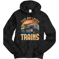 Vintage This Boy Loves Trains Train Railroad Lover Tie Dye Hoodie