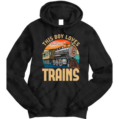 Vintage This Boy Loves Trains Train Railroad Lover Tie Dye Hoodie