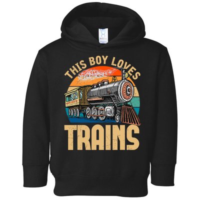 Vintage This Boy Loves Trains Train Railroad Lover Toddler Hoodie