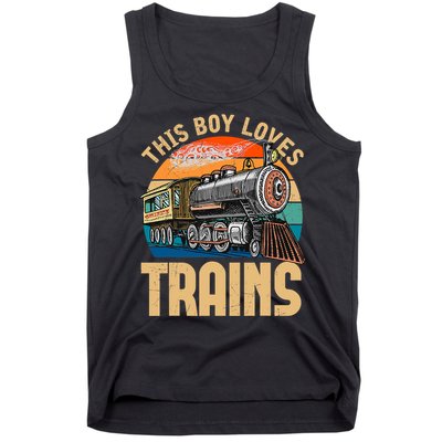 Vintage This Boy Loves Trains Train Railroad Lover Tank Top