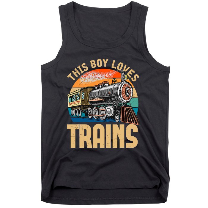 Vintage This Boy Loves Trains Train Railroad Lover Tank Top