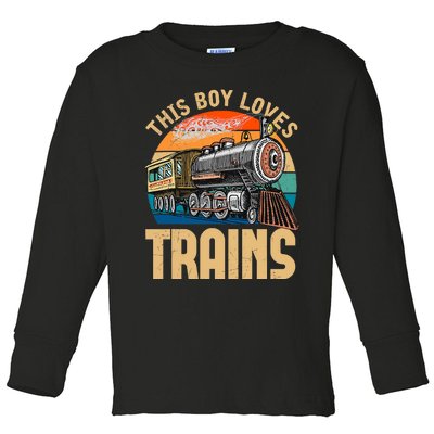 Vintage This Boy Loves Trains Train Railroad Lover Toddler Long Sleeve Shirt