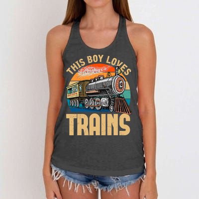 Vintage This Boy Loves Trains Train Railroad Lover Women's Knotted Racerback Tank