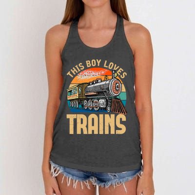 Vintage This Boy Loves Trains Train Railroad Lover Women's Knotted Racerback Tank