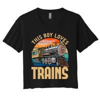 Vintage This Boy Loves Trains Train Railroad Lover Women's Crop Top Tee