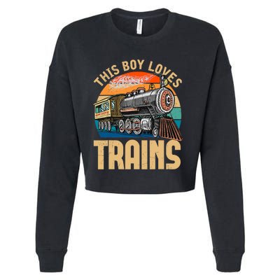 Vintage This Boy Loves Trains Train Railroad Lover Cropped Pullover Crew