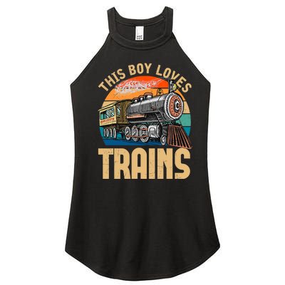 Vintage This Boy Loves Trains Train Railroad Lover Women's Perfect Tri Rocker Tank