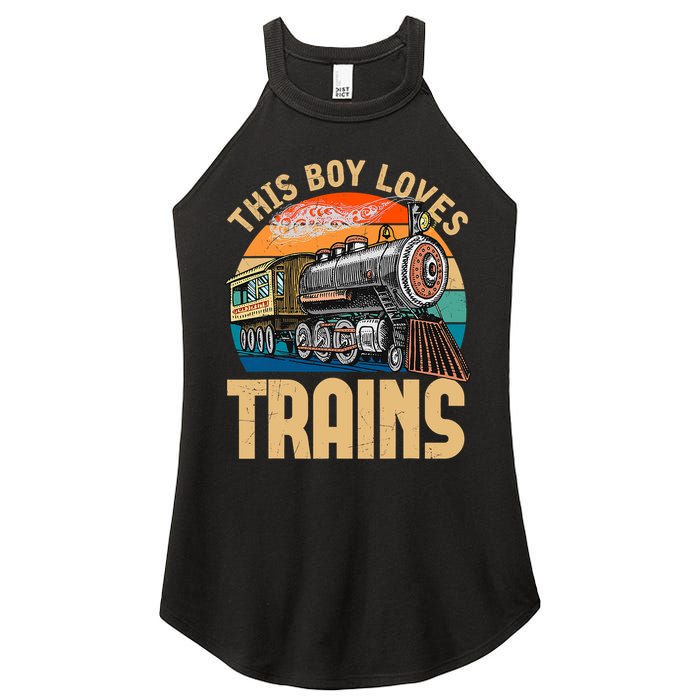 Vintage This Boy Loves Trains Train Railroad Lover Women's Perfect Tri Rocker Tank