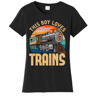 Vintage This Boy Loves Trains Train Railroad Lover Women's T-Shirt