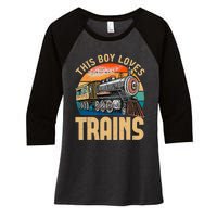 Vintage This Boy Loves Trains Train Railroad Lover Women's Tri-Blend 3/4-Sleeve Raglan Shirt