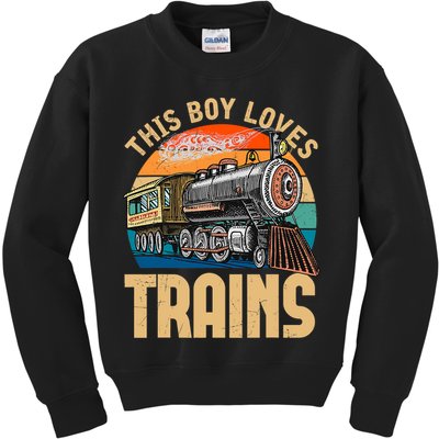 Vintage This Boy Loves Trains Train Railroad Lover Kids Sweatshirt
