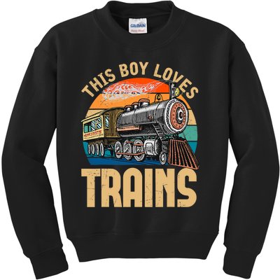 Vintage This Boy Loves Trains Train Railroad Lover Kids Sweatshirt