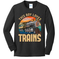 Vintage This Boy Loves Trains Train Railroad Lover Kids Long Sleeve Shirt