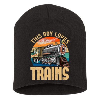 Vintage This Boy Loves Trains Train Railroad Lover Short Acrylic Beanie