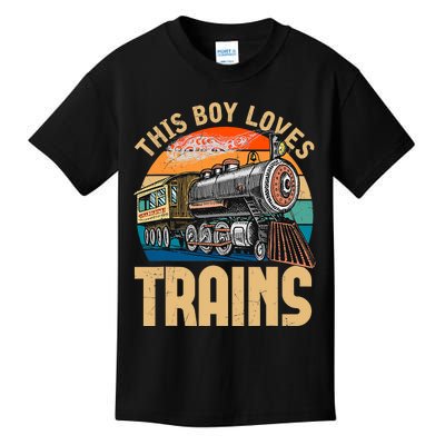 Vintage This Boy Loves Trains Train Railroad Lover Kids T-Shirt