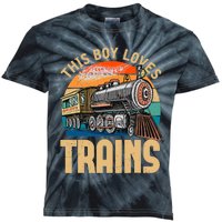 Vintage This Boy Loves Trains Train Railroad Lover Kids Tie-Dye T-Shirt