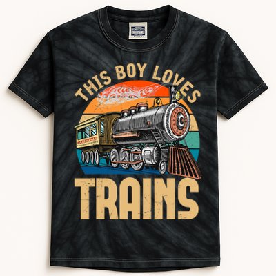 Vintage This Boy Loves Trains Train Railroad Lover Kids Tie-Dye T-Shirt