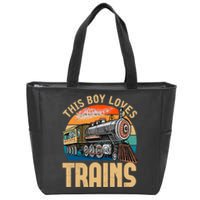 Vintage This Boy Loves Trains Train Railroad Lover Zip Tote Bag