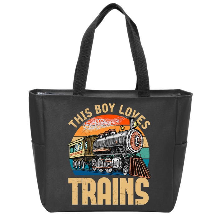 Vintage This Boy Loves Trains Train Railroad Lover Zip Tote Bag