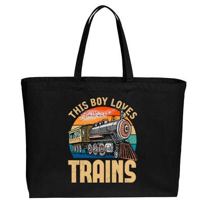 Vintage This Boy Loves Trains Train Railroad Lover Cotton Canvas Jumbo Tote