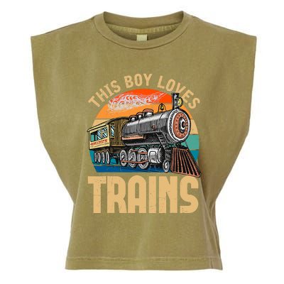 Vintage This Boy Loves Trains Train Railroad Lover Garment-Dyed Women's Muscle Tee