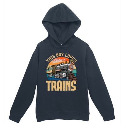 Vintage This Boy Loves Trains Train Railroad Lover Urban Pullover Hoodie