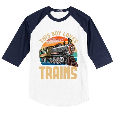 Vintage This Boy Loves Trains Train Railroad Lover Baseball Sleeve Shirt