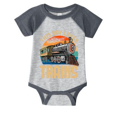 Vintage This Boy Loves Trains Train Railroad Lover Infant Baby Jersey Bodysuit